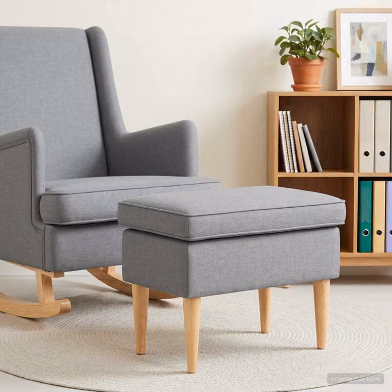 Poggiapiedi vidaXL in tessuto grigio con struttura in legno e rivestimento rimovibile L 55 x P 35 x H 41 cm