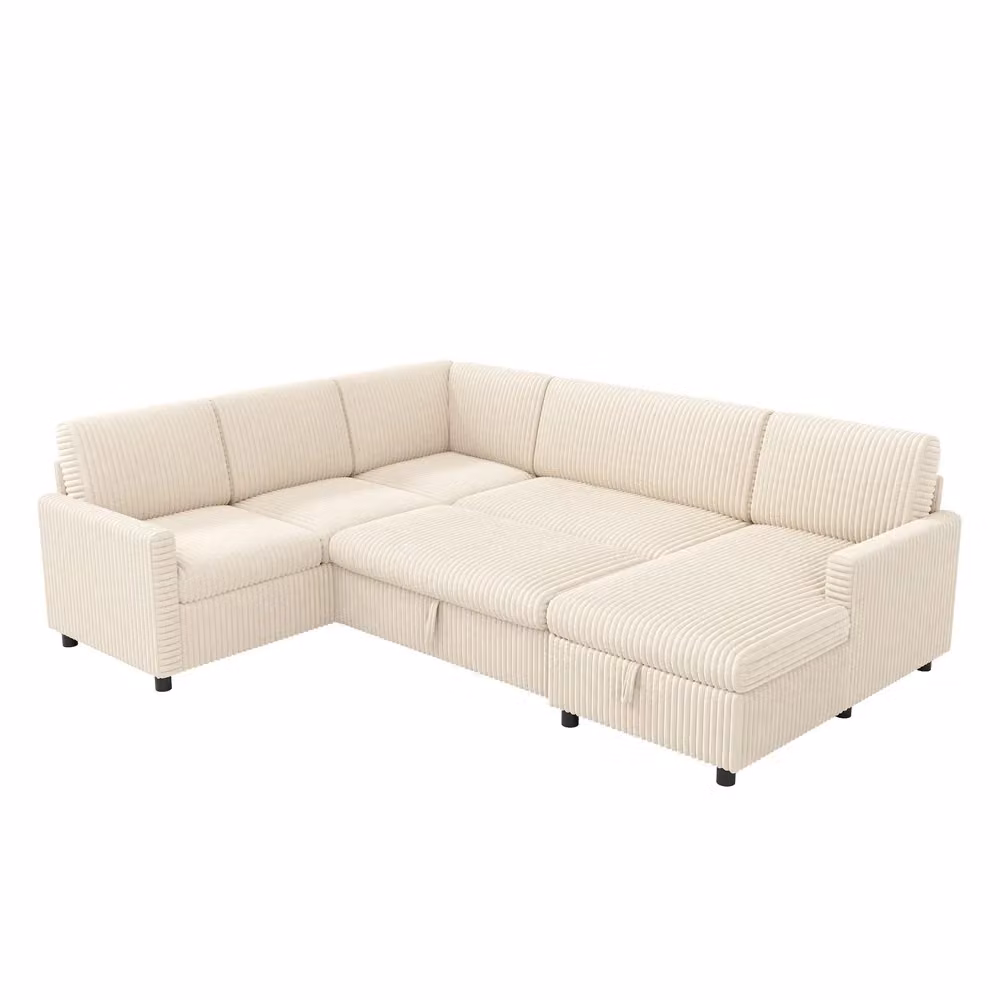 Divano letto angolare a U Minimal beige in tessuto corda con contenitore L/P/H: 220 x 274 x 85 cm – 2