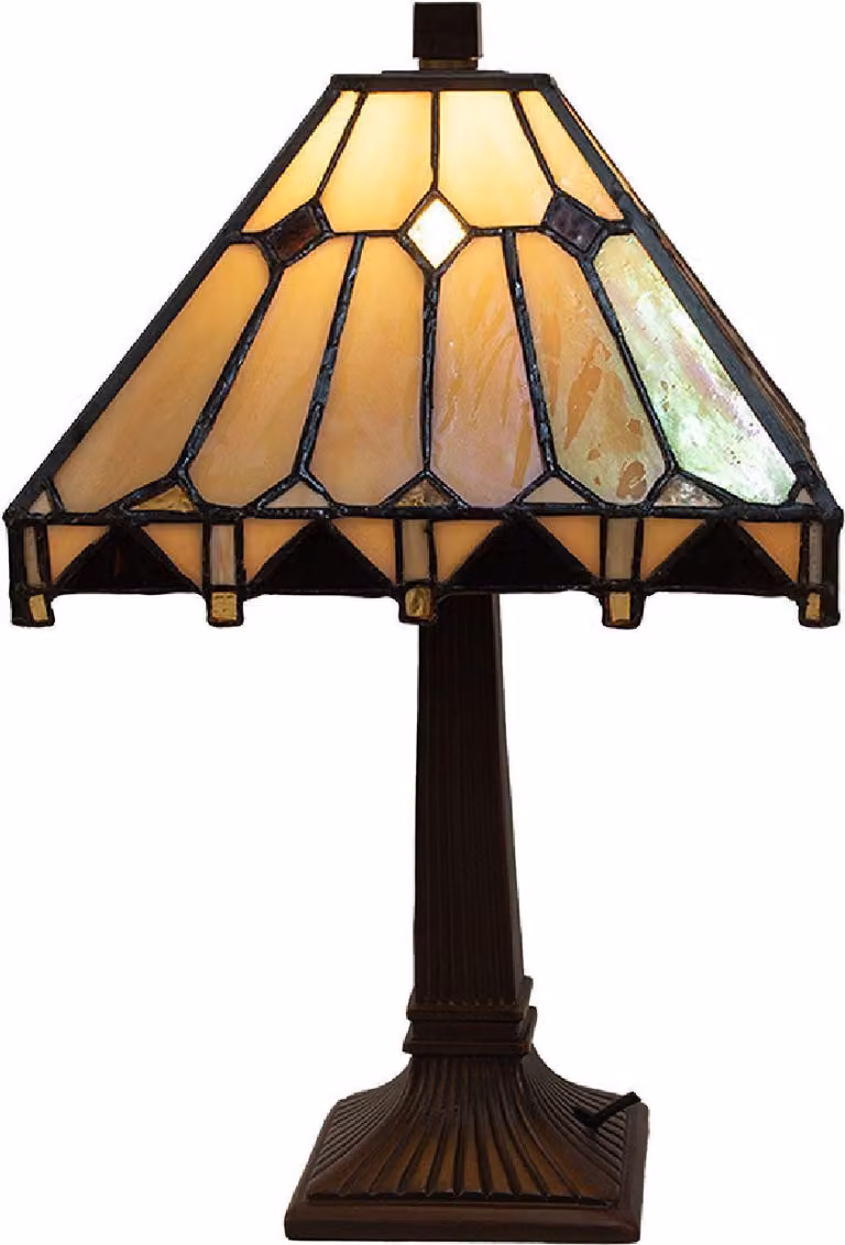 Lampada da tavolo Tiffany in vetro e resina, 23x23x38 cm, color beige, LumiLamp, modello 5LL-5452