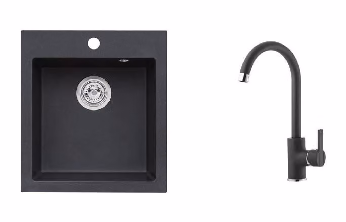 Lavello in granito con miscelatore ALVEUS Cortina 20 Carbon 91 450x500 mm + miscelatore Tonia SETA737