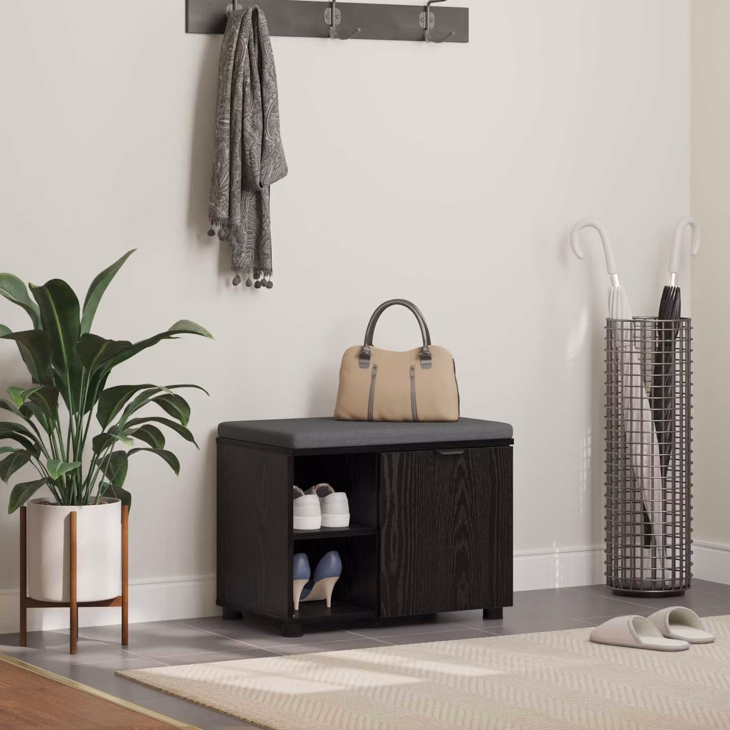 Panca per ingresso con scarpiera vidaXL moderna in nero e grigio L: 60 cm, P: 38 cm, H: 46 cm