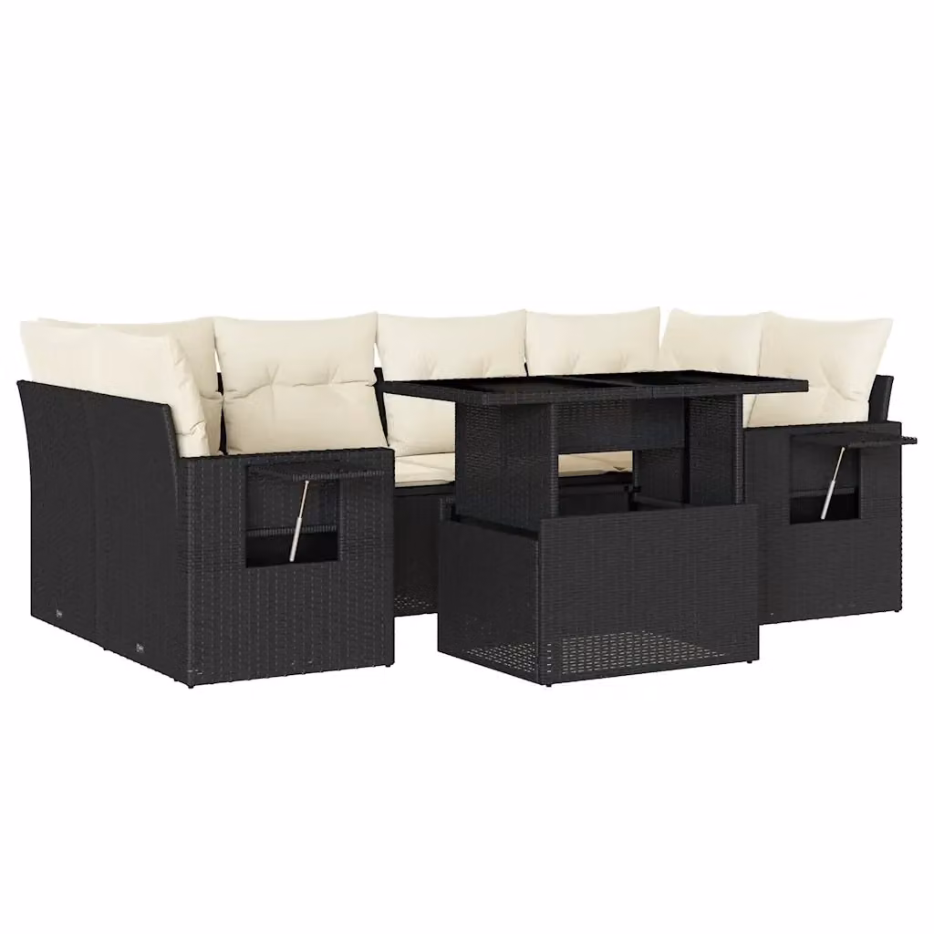 vidaXL Set Divani da Giardino a L con Cuscini 7pz Nero Moderno in Polyrattan e Acciaio – 2