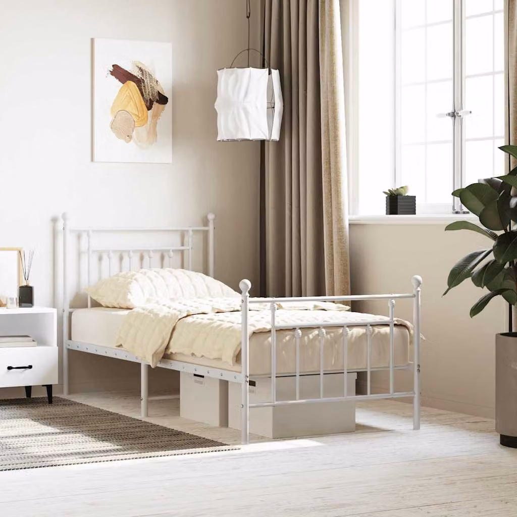 vidaXL Giroletto in metallo bianco con testiera e pediera L/P/H: 190 x 90 x 97 cm
