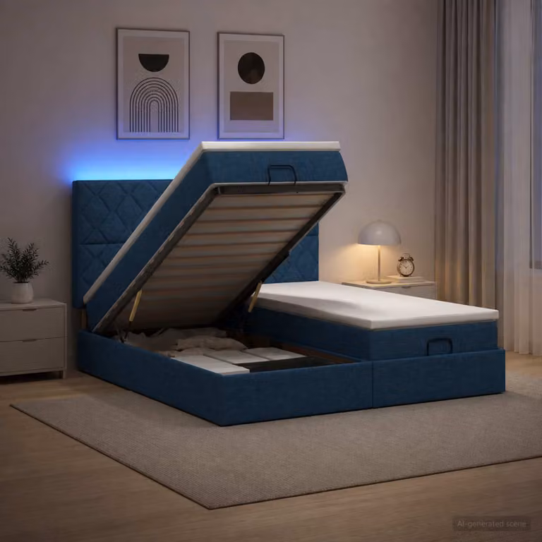 vidaXL Letto Ottomano con Materasso e LED Blu 160 x 200 cm Tessuto