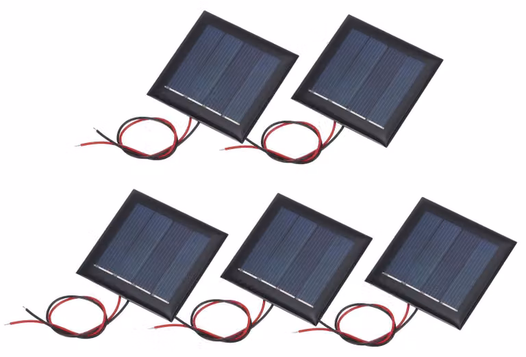 5 mini celle solari, policristalline, 2 V, 0,26 W, 54 mm