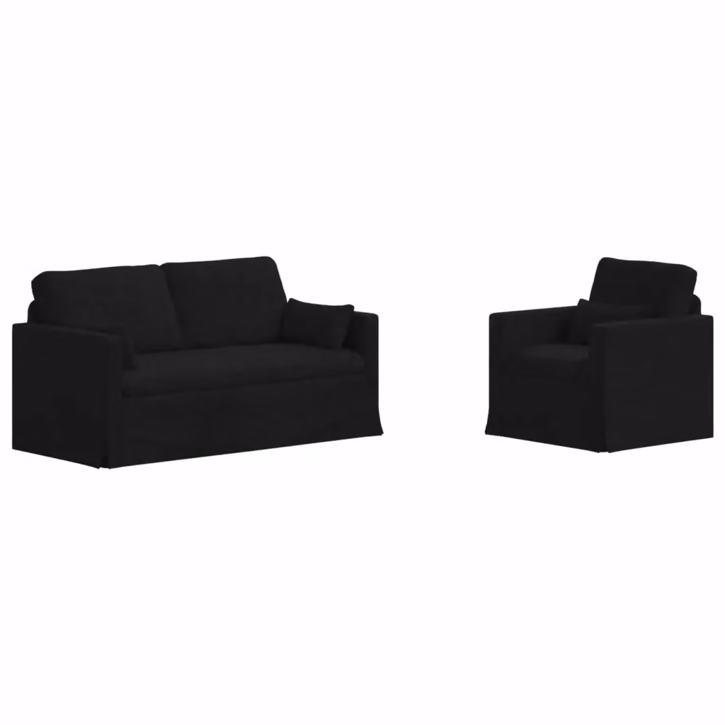 Set di 2 divani moderni vidaXL in tessuto nero con struttura in metallo e coperture rimovibili per soggiorno o camera da letto – 2