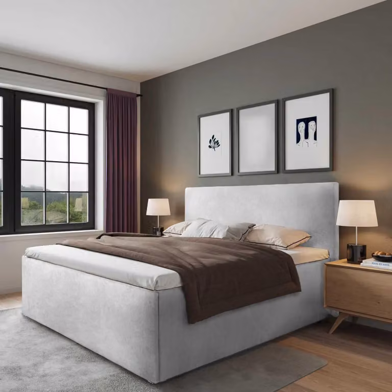 Letto imbottito Gent Grey 120 x 200 x 32 cm Rete con materasso H3 di alta qualità (fino a 120 kg) e rete a doghe