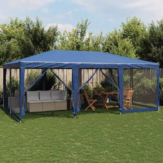 Tenda per feste vidaXL con 10 pareti laterali in rete blu L: 6 m, P: 4 m, H: 2,8 m