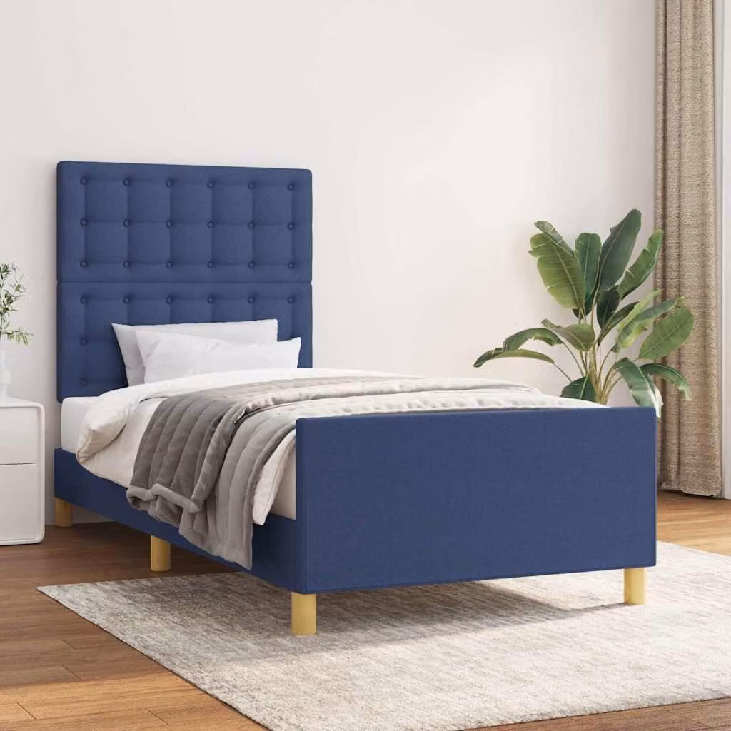vidaXL Giroletto senza Materasso Blu in Tessuto con Struttura in Legno di Larice L/P/H: 90 x 200 x 128 cm – 1