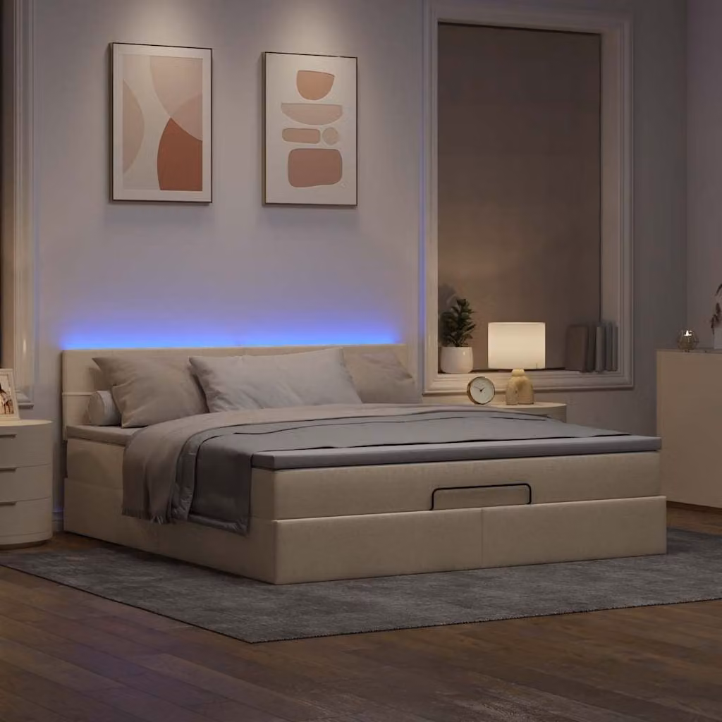 Maison Exclusive - Letto ottomano con materasso e LED Crema 180x200 cm Tessuto