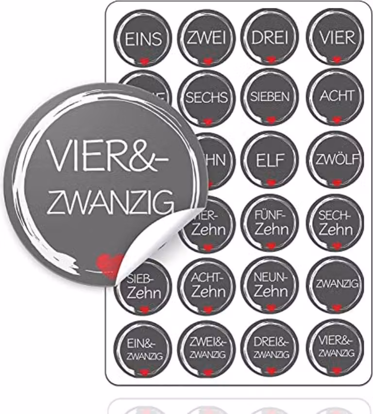 Calendario dell'Avvento Etichette Adesive Numeri Bottoni 1-24 autoadesivi per l'artigianato Ed.1