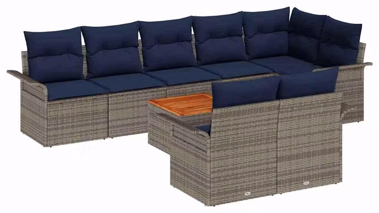 Set Divano da Giardino con cuscino 9 pcs Grigio polyrattan
