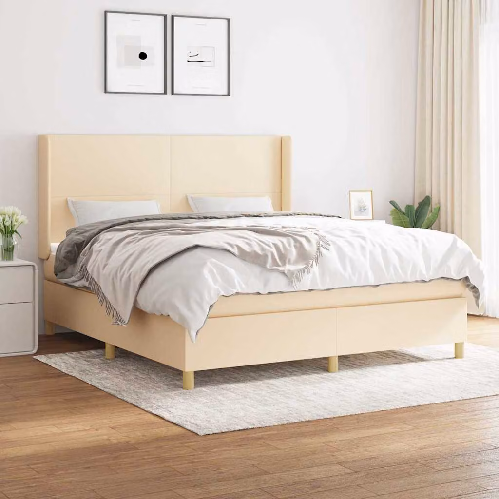 vidaXL Giroletto a Molle con Materasso Ibrido in Tessuto Beige e Bianco L/P: 160 x 200 cm