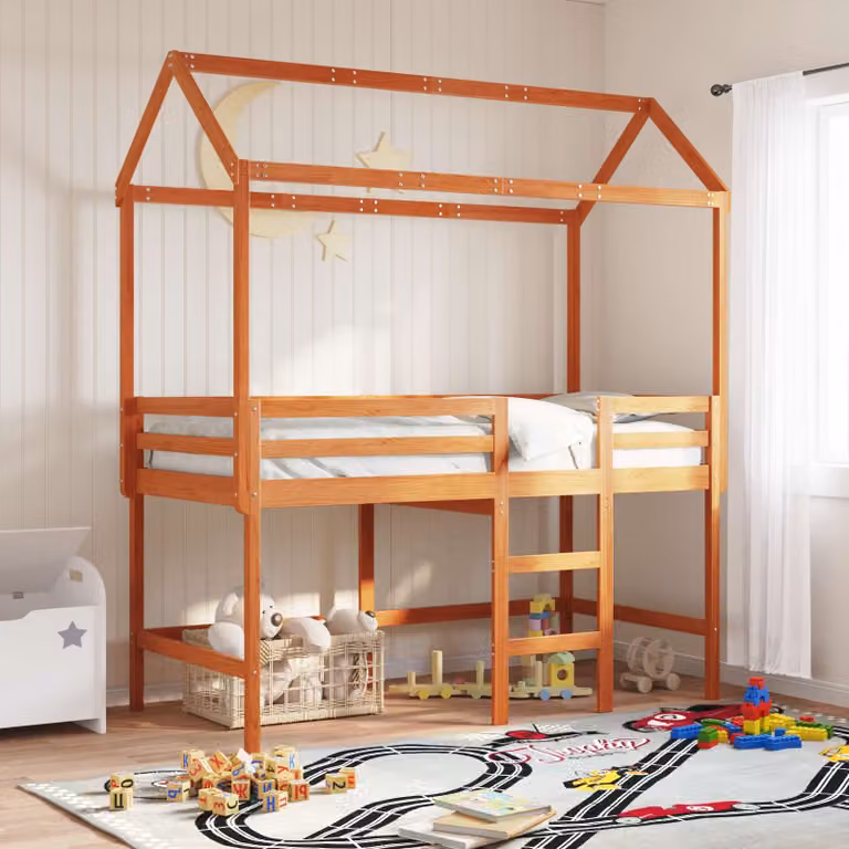 Struttura per letto soppalco singolo vidaXL in legno di pino marrone cera, L/P/H: 90 x 190 x 237,5 cm