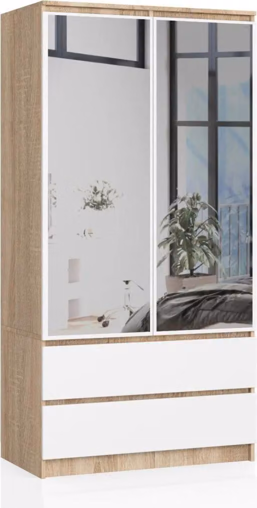 Armadio con cassetti e specchi 90 cm LOTA - rovere sonoma / bianco