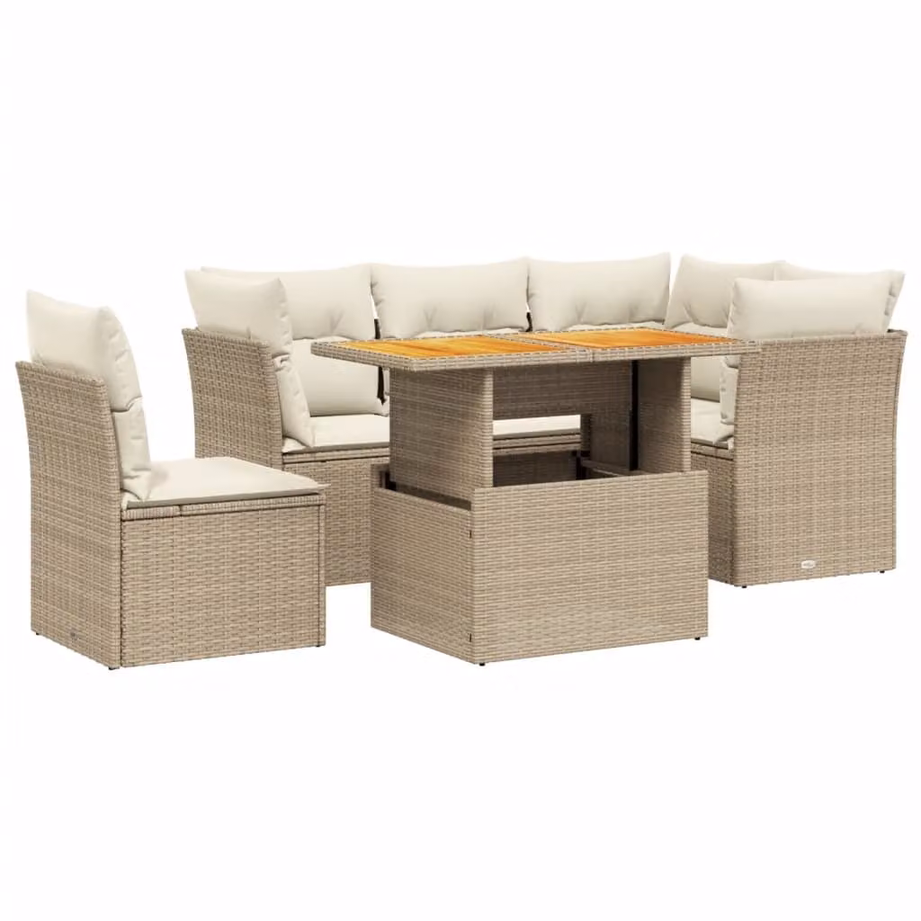 Set Divano da Giardino 5 pz con Cuscini Beige in Polyrattan