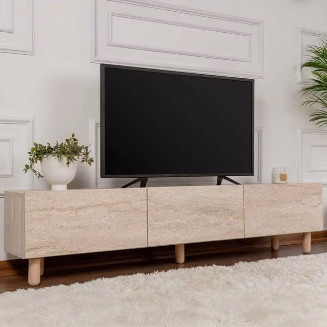 Mobile Porta TV Baluffi DMORA con 3 Ante, Colore Beige Marmo e Antracite, L/P/H: 180 x 31 x 42 cm