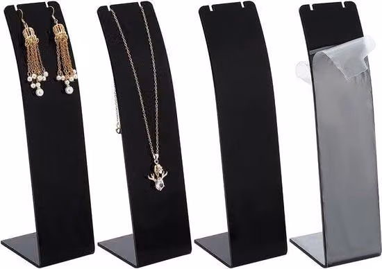 Portacollane a catena nero per collane in acrilico a forma di L, altezza 20 cm, set da 4 pezzi