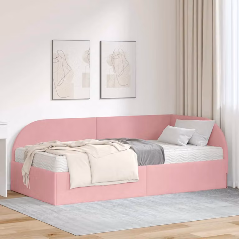 vidaXL Struttura Letto Angolare con 2 Materassi in Velluto Rosa L/P/H: 200 x 100 x 72 cm
