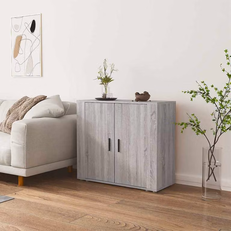 Credenza moderna vidaXL in legno multistrato e MDF, colore Grigio Sonoma, L 80 cm x P 33 cm x H 70 cm