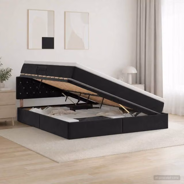Letto con Contenitore vidaXL in Velluto Nero con Testiera, L/P/H: 160 x 200 x 88 cm – 1