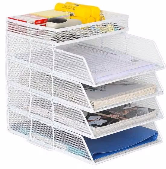 Portadocumenti A4 - Impilabile, organizer da scrivania - Scrivania con 4 ripiani - Realizzato in metallo resistente - Stile industriale elegante - Organizzazione ottimale - Cassettiera per documenti