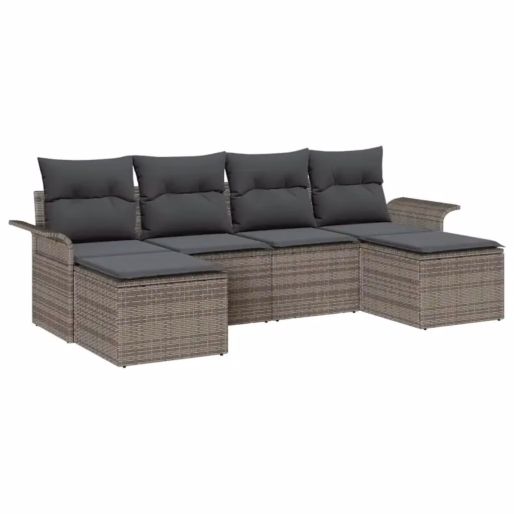 Set Divano da Giardino a L vidaXL 6 pz Grigio con Poltrone e Ottoman in Polyrattan e Metallo – 2