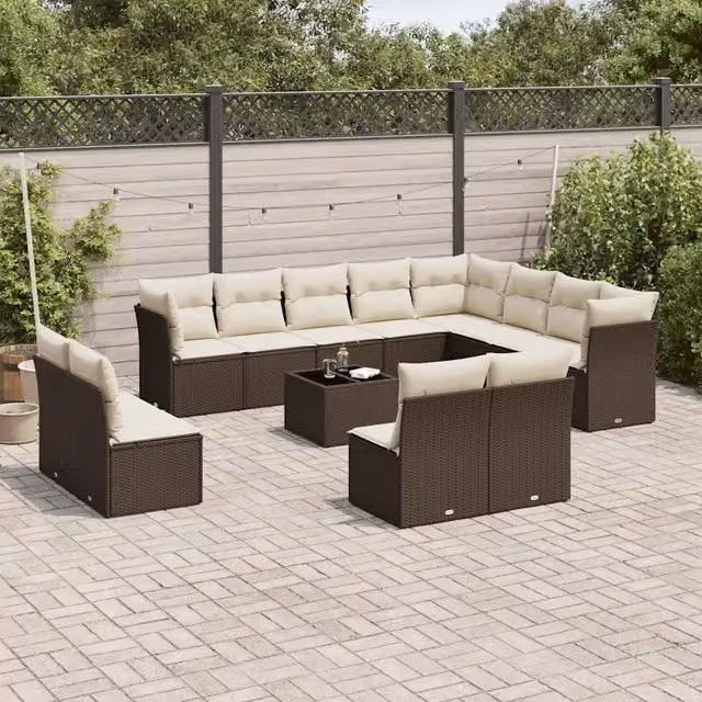 Set di divani da giardino VIDAXL in polyrattan marrone con cuscini, composizione a forma di U da 13 pezzi