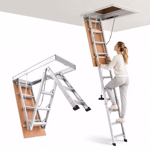 VEVOR Scala Retrattile per Soffitta in Alluminio, Scala Pieghevole, Altezza Soffitto 299-314 cm / 233,5-299 cm, Apertura 1372 x 572 mm, Capacità 170 kg, Pieghevole con Botola, per Accesso Mansarda