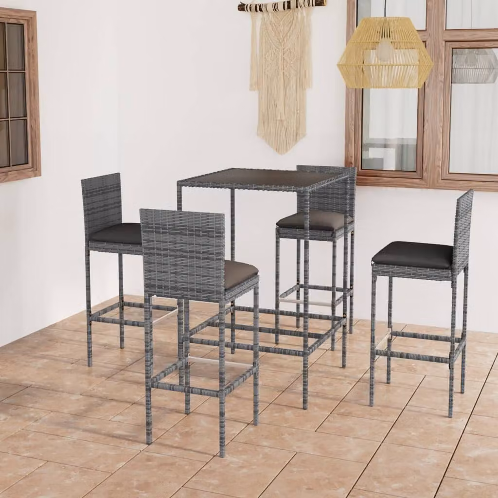Maison Exclusive - Set da Bar da Giardino 5 pz con Cuscini in Polyrattan Grigio