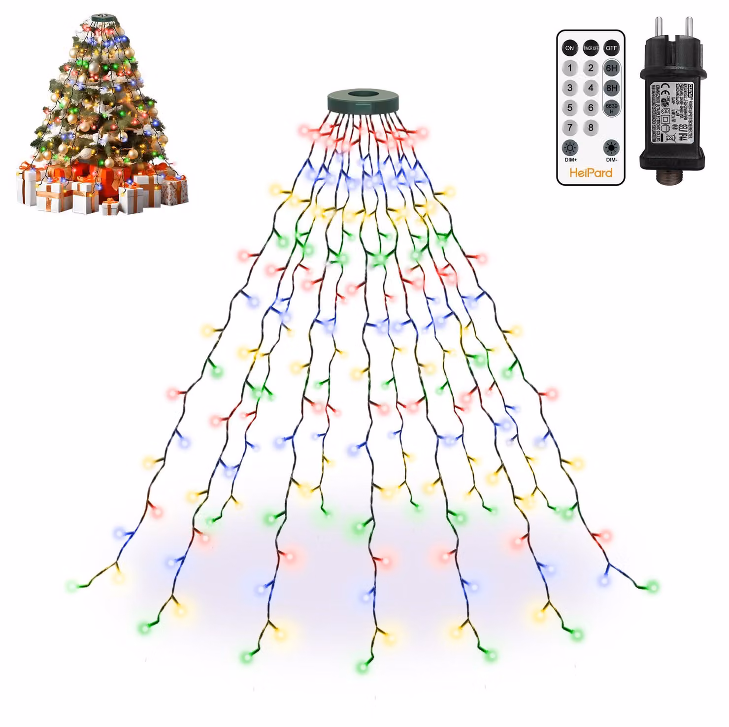 Catena luminosa da 1,5 metri, 180 LED multicolore, 8 modalità, timer, telecomando