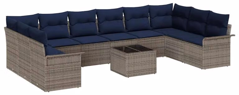 Set Divano da Giardino con cuscino 11 pcs Grigio polyrattan