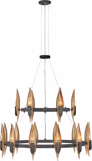 Lampadario Sospeso Contemporaneo Hinkley Willow in Metallo Nero e Oro con 18 Luci E14