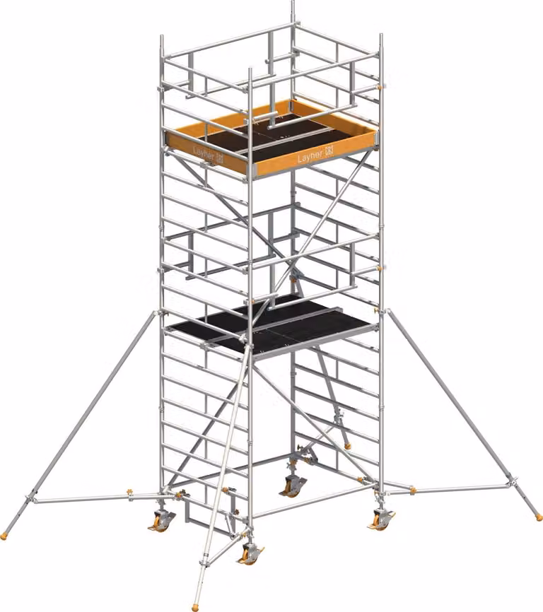 Ponteggio mobile Layher Uni Kompakt P2 Safety Plus con doppia ringhiera e puntelli estensibili 6,20 m AH