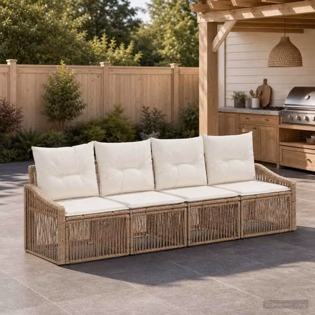 Set Divano da Giardino 4 pz Beige polyrattan 3435930