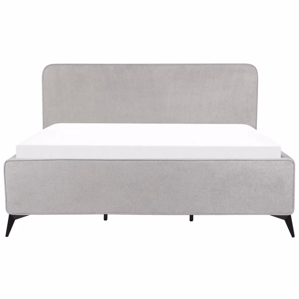 Letto Beliani in tessuto grigio con struttura imbottita e gambe in metallo, stile minimalista, L/P/H: 180 x 200 x 110 cm – 2