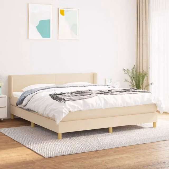 Letto Ibrido vidaXL con Materasso a Molle e Struttura in Legno, Beige e Bianco, L/P/H: 160 x 200 x 88 cm