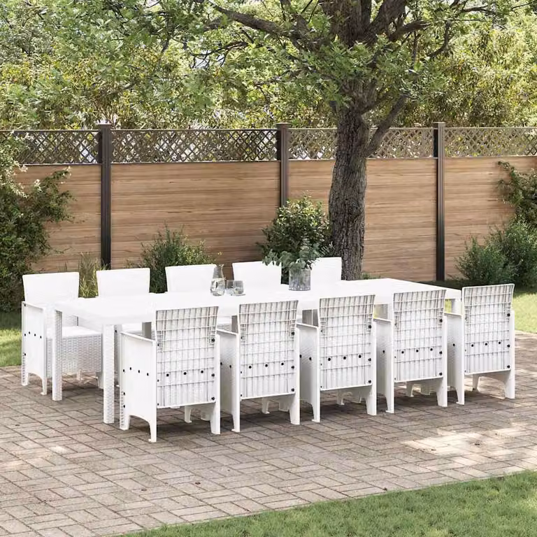 Maison Exclusive - Set da pranzo per esterno, 11 pezzi, bianco, rattan e acciaio