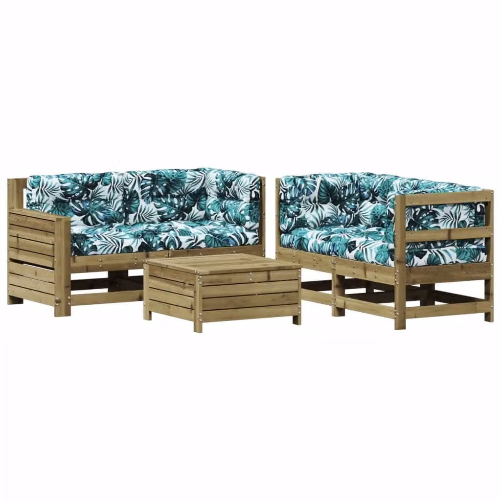 Set Divani da Giardino 5pz con Cuscini Legno Impregnato di Pino