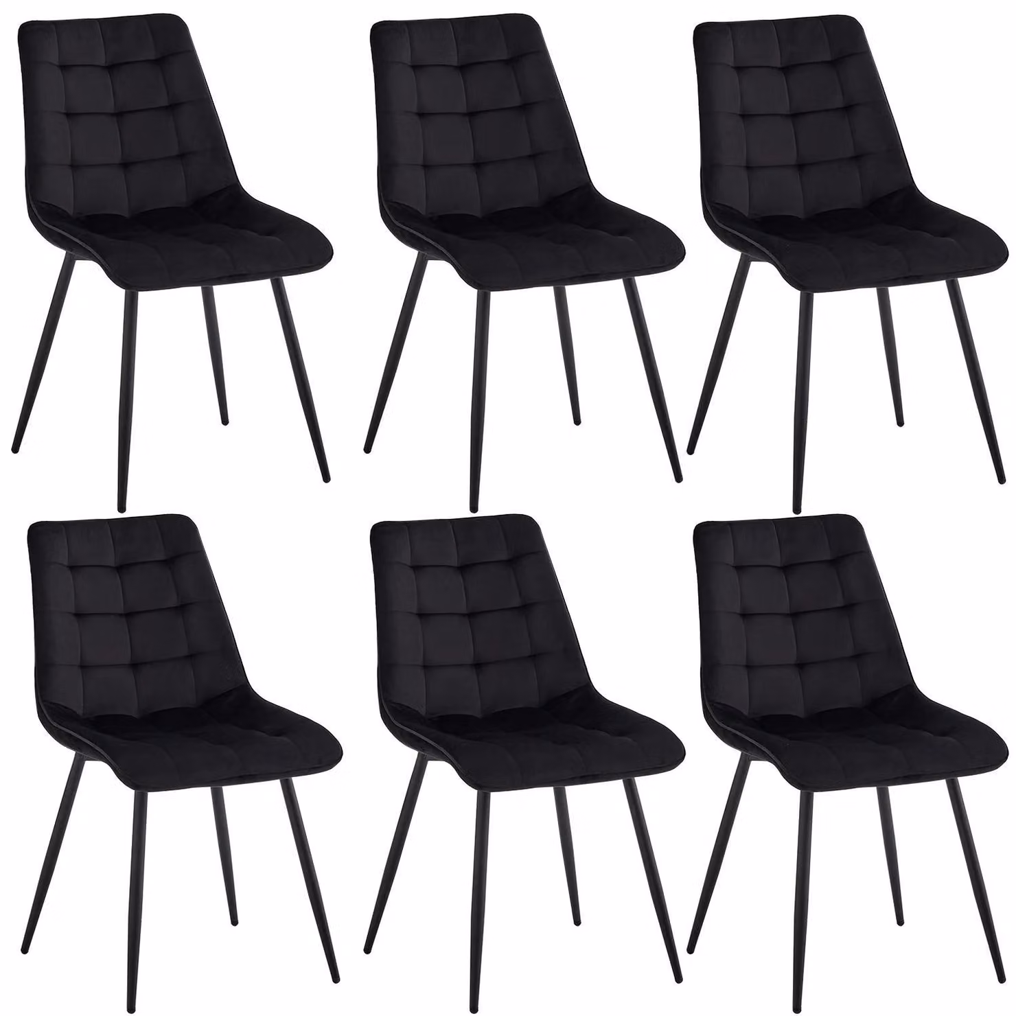Sedie da pranzo - Set da 6 - Rivestimento in tessuto - Gambe in metallo nero - Senza braccioli - Design moderno - Beige