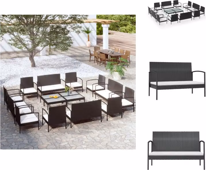 vidaXL set da salotto da giardino 16 pezzi con cuscini in poly rattan nero - Set di mobili da giardino
