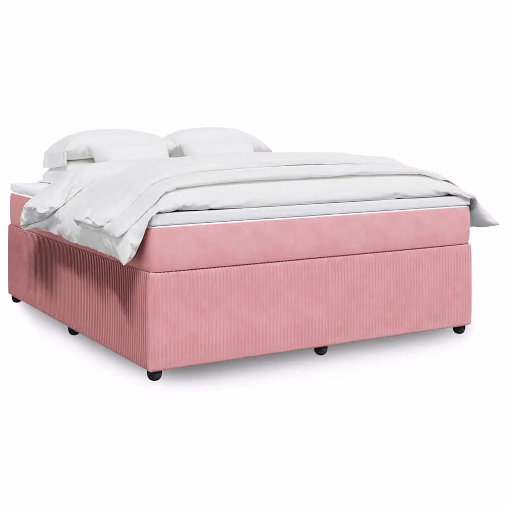 vidaXL Giroletto a Molle con Materasso Ibrido in Velluto Rosa e Bianco L/P/H: 180 x 200 cm