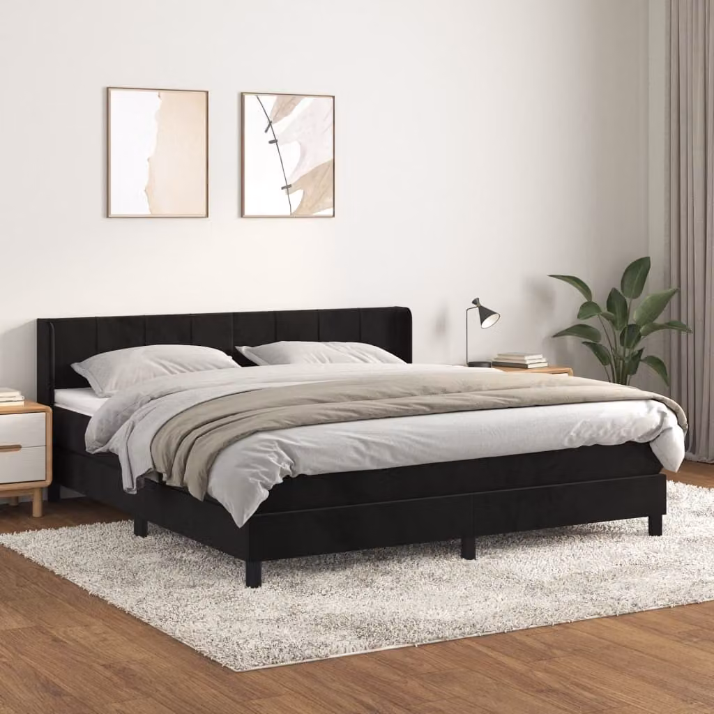 The Living Store Letto a molle con materasso nero 180x200 cm in velluto