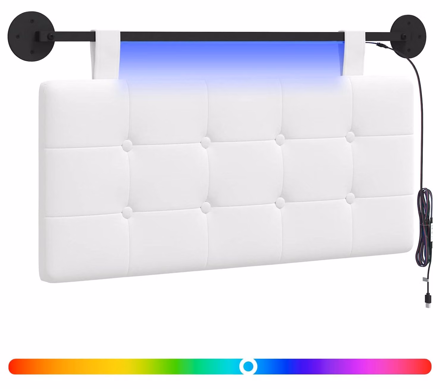 Testiera sospesa Con luce LED Bianco Tessuto