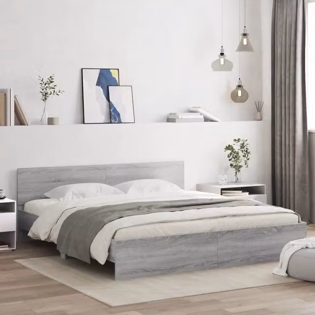 Giroletto con Testiera e LED-Struttura Letto con testiera Grigio Sonoma 180x200 cm 610225