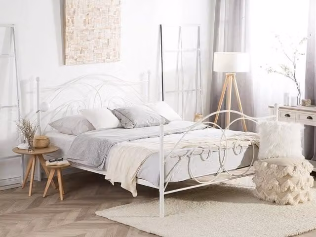 Letto matrimoniale 140 cm 6 Rete a doghe con struttura in metallo bianco retrò