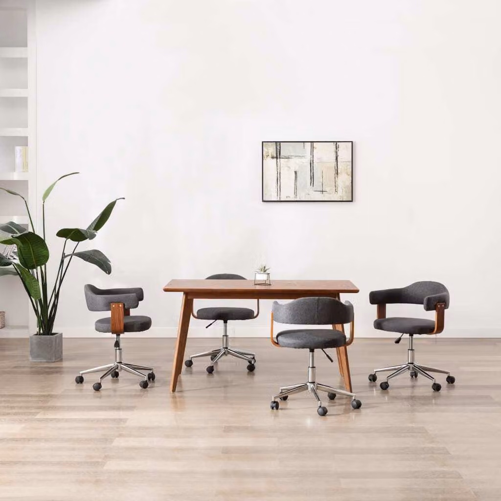 The Living Store Sedie da pranzo girevoli 4 pz. Legno curvato e tessuto grigio