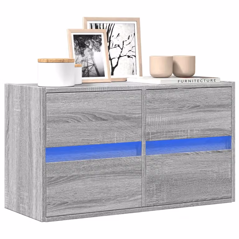 Mobile TV a parete vidaXL con luci LED integrate, Grigio Sonoma, L 80 cm x P 31 cm x H 45 cm