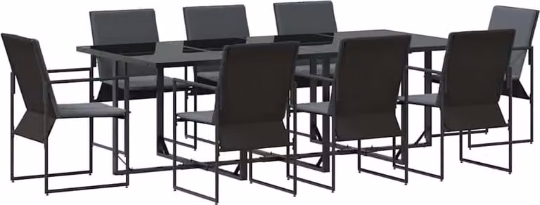 Set da Pranzo per Giardino 9 pcs Nero Acciaio