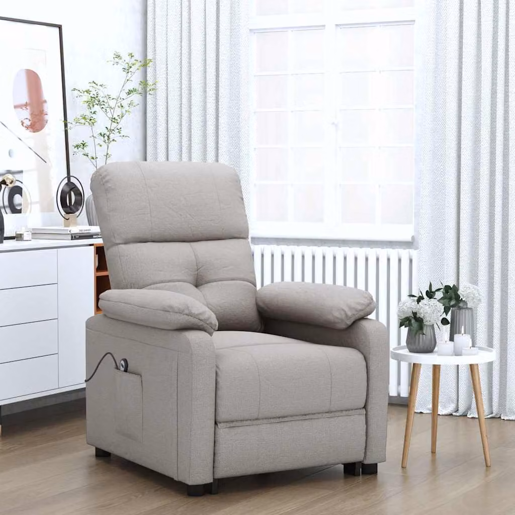 Poltrona elettrica reclinabile relax vidaXL in tessuto beige e grigio con struttura in legno e metallo